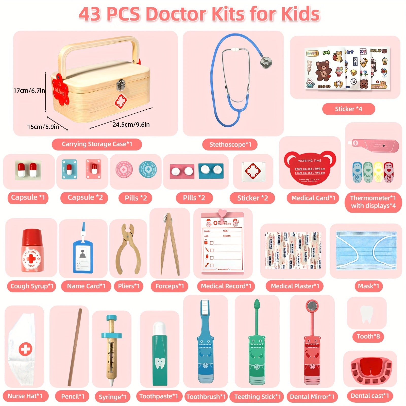 Houten Doktersset met Gereedschap | Educatief Dokter Rollenspel Speelgoed, Perfect voor Verkleden en Doen-alsof, Geschikt voor Jongens & Meisjes