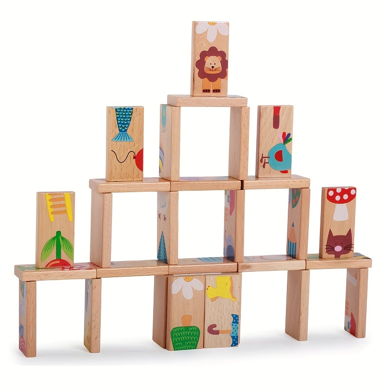 28-delige Dieren Domino Set | Houten Educatief Spel voor Kinderen, Feestdagencadeau