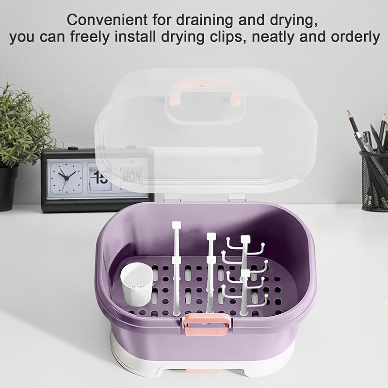 Grote Capaciteit Fleshouder Opbergdoos | Bestek Droogrek en Opbergruimte Draagbaar en Ruim met Deksel voor Thuis, Keuken