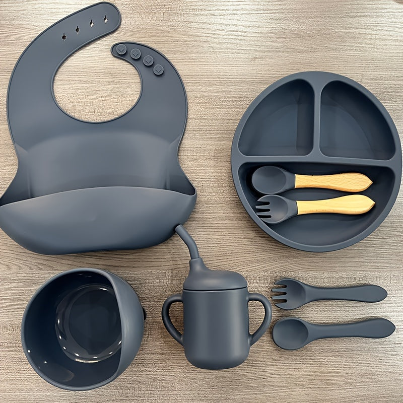 Silicone Baby Eetset | Magnetron- & Ovenbestendig | Voor 0-3 Jaar | Inclusief Zuigplaat, Kom, Bestek, Verstelbare Slab & Snackbeker