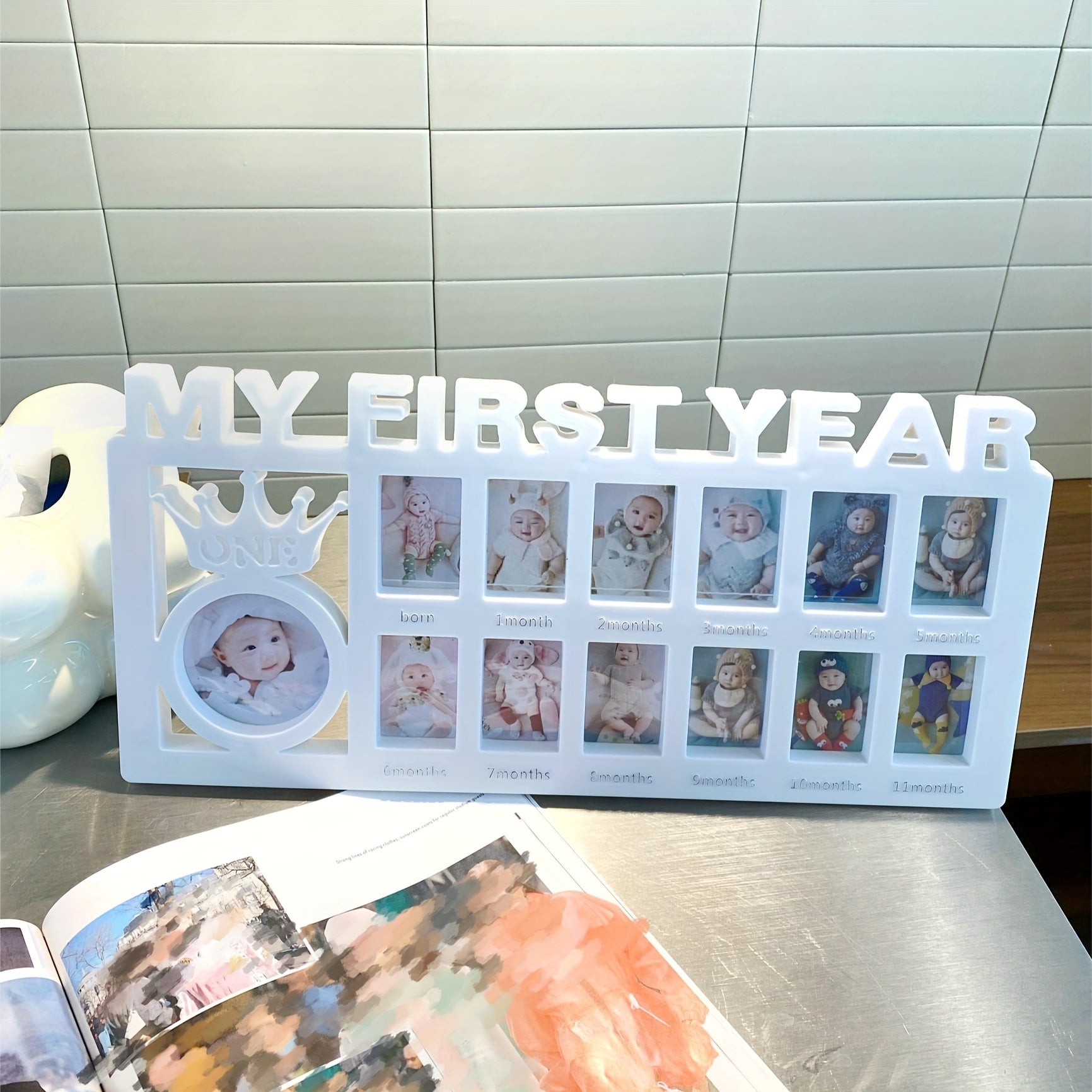 Herinneringenbewaarlijst Fotolijst - Gepersonaliseerd Doe-Het-Zelf Tafelblad Display voor Herinneringen aan je Pasgeboren Baby met Makkelijk Foto-invoeg Geschenkidee