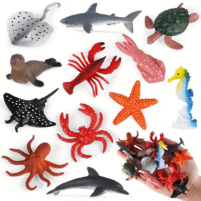 Mini Zeedieren Speelgoedfiguren Set voor Kinderen - 24 Stuks PVC Dieren voor Jongens en Meisjes - Waterdichte Decoratie voor Vissenkom, Bad of Knutselprojecten