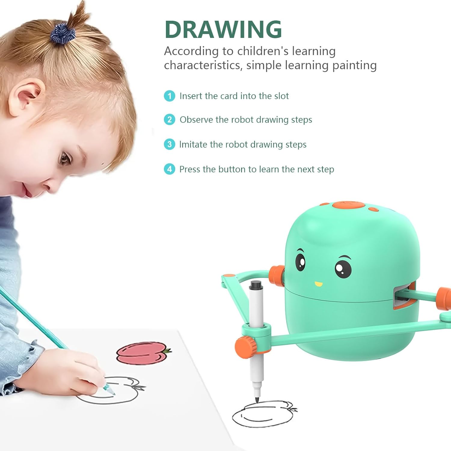 Interactieve Educatieve Tekenrobot | Montessori Leren Speelgoed met 100 Woordkaarten en Spraakinteractie voor Kinderen vanaf 5 Jaar