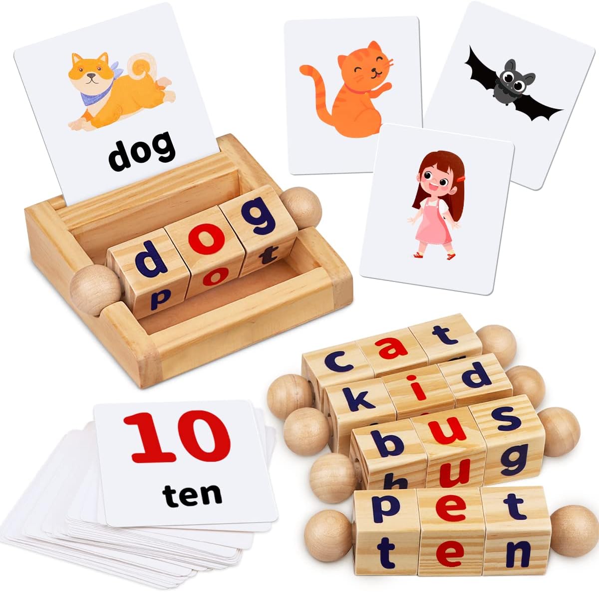 Montessori Houten Leesblokjes – Alfabet Match Spel | Educatief Speelgoed voor Peuters 2-4 jaar