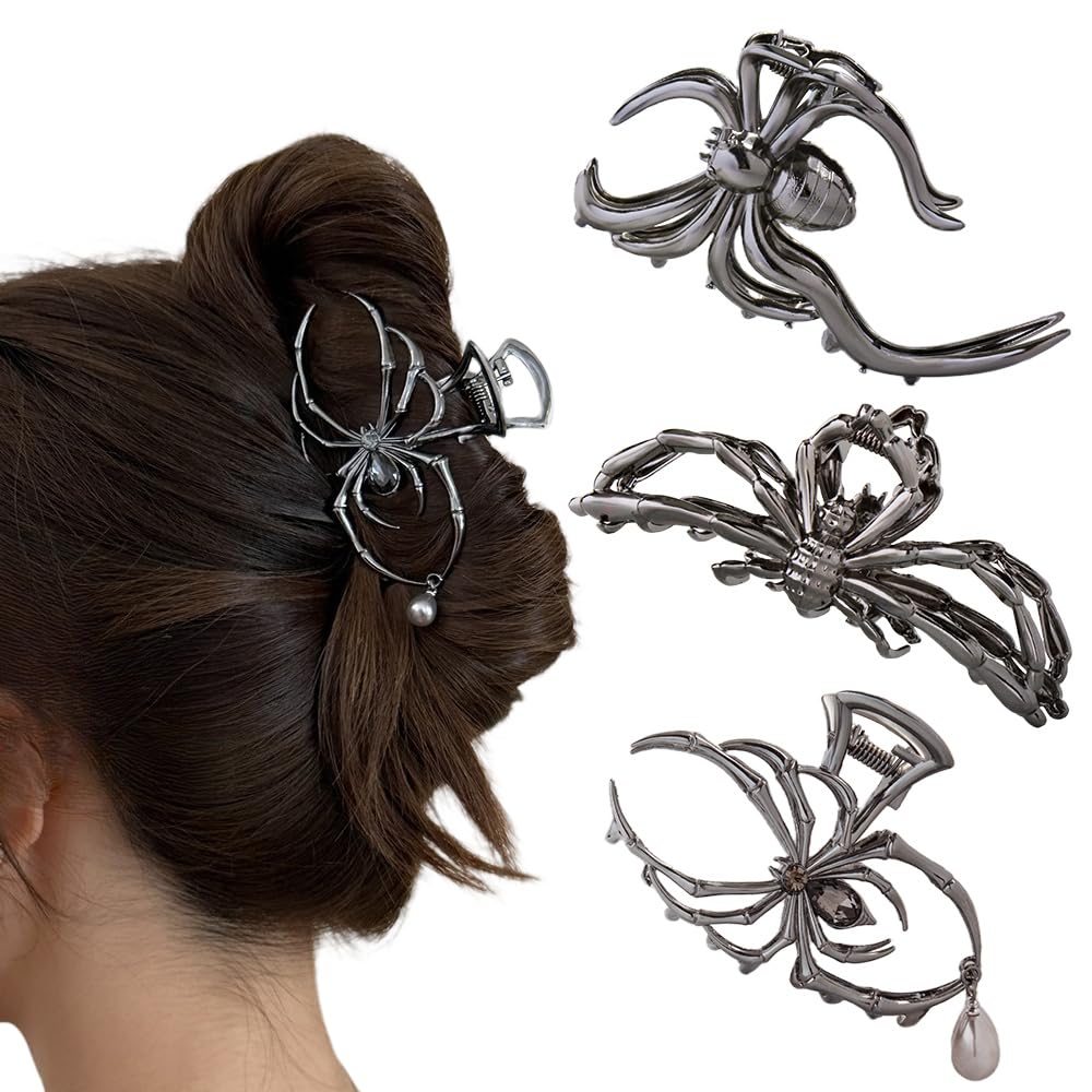 3 stuks spinnenweb schedel haarclips | Grote zwarte haaraccessoires