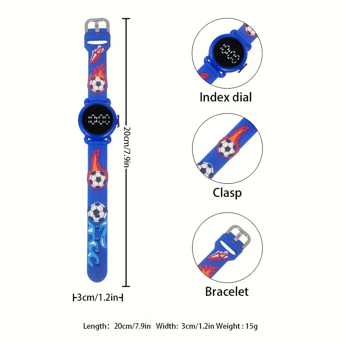 Blauwe LED Soccer Flame Watch – Trendy & Cool Horloge voor Kinderen