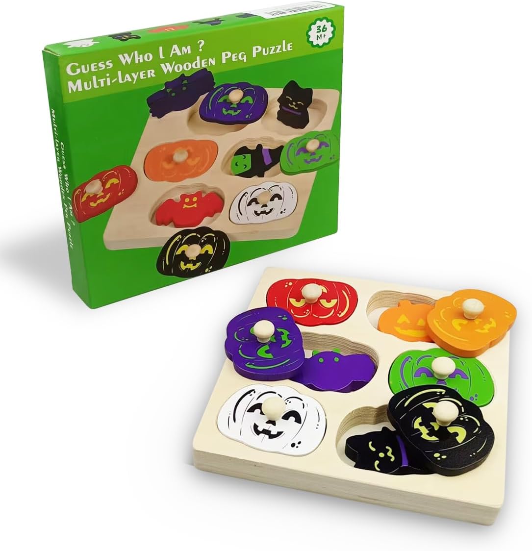 Montessori houten puzzel | Leer en speel met pompoenen