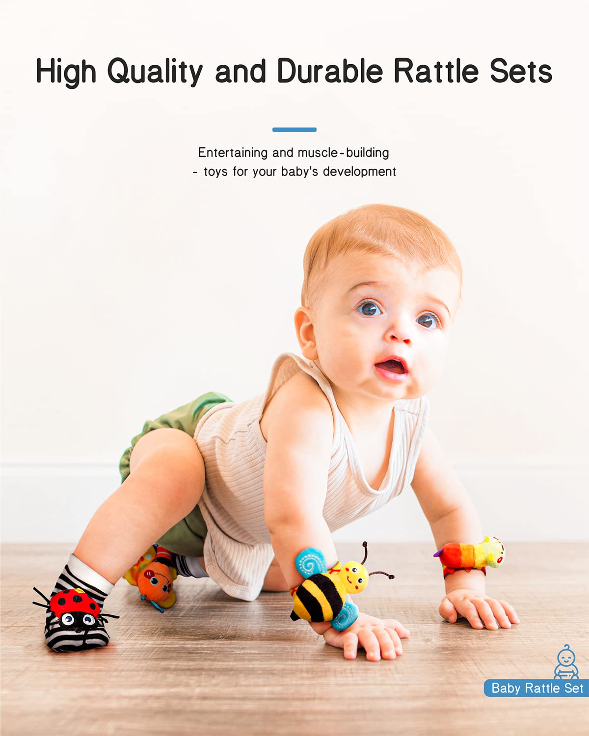 Baby Pols- en Sokken Rammelaar Voetvinder Set | Bug Series Sensorisch Speelgoed Voor Baby 0-12 Maanden