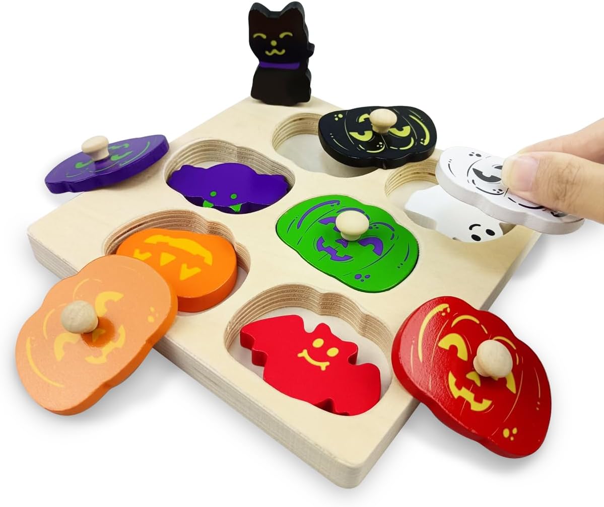 Montessori houten puzzel | Leer en speel met pompoenen