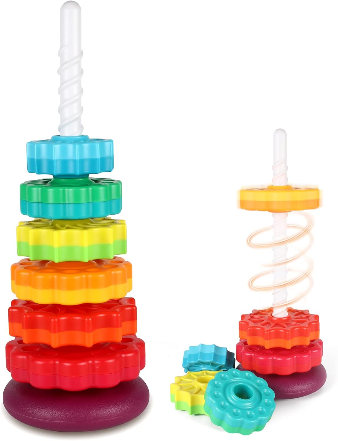 Stapeltoren Spel voor Baby’s | Regenboog Ring Stapelaar Montessori Speelgoed voor Baby’s van 6-12 Maanden