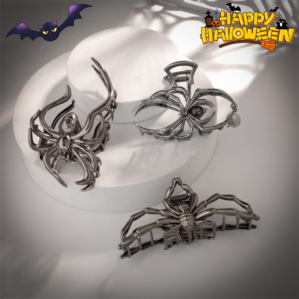 3 stuks spinnenweb schedel haarclips | Grote zwarte haaraccessoires