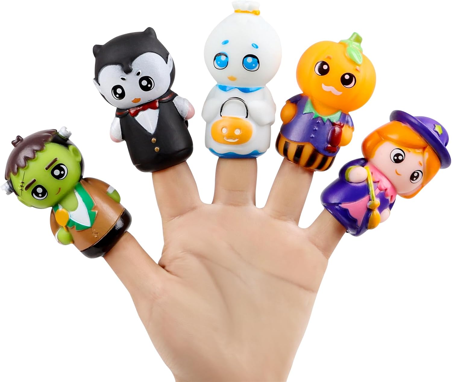 Halloween vingerpoppetjes 5 stuks | Pompoen & heks figuren