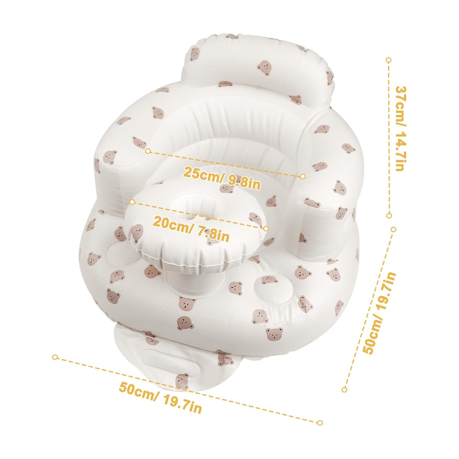 Opblaasbaar babyzitje voor baby's vanaf 3 maanden l met ingebouwde luchtpomp - Beer Patroon