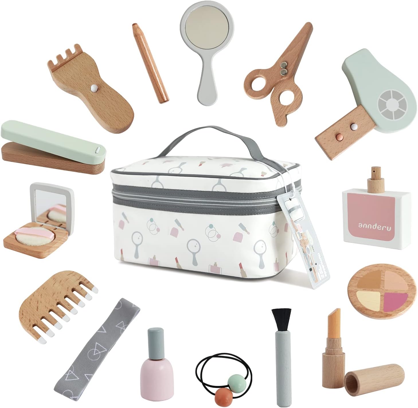 Houten Make-up Speelset | 16-delige Fantasiesalon Kit | Cadeau voor Meisjes 3+ Jaar