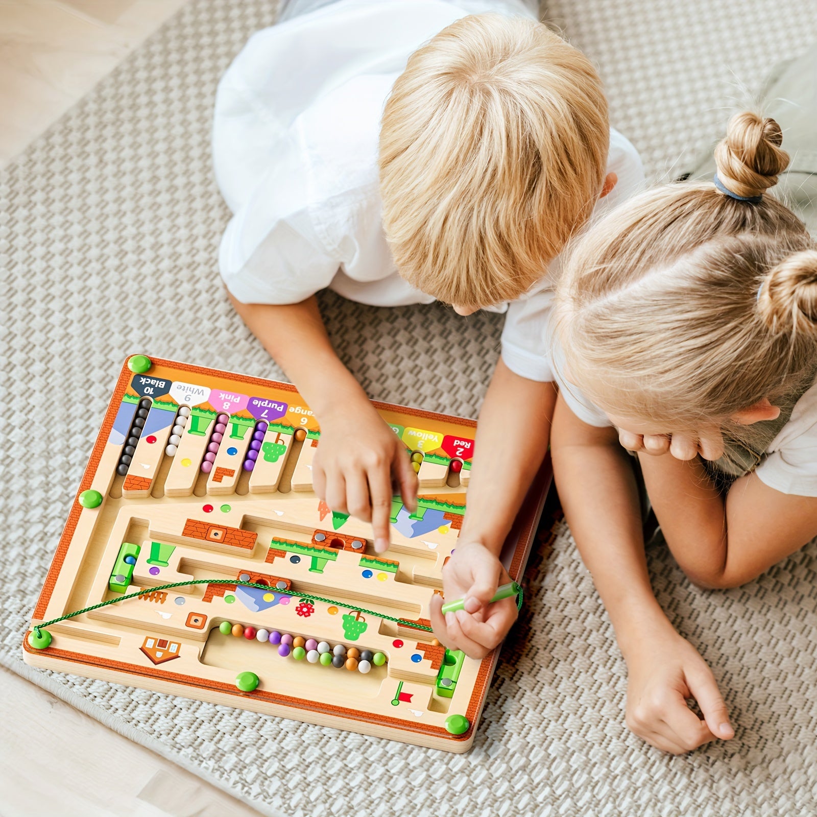 Magnetisch Doolhof met Kleuren & Getallen – Houten Montessori Speelgoed 3+