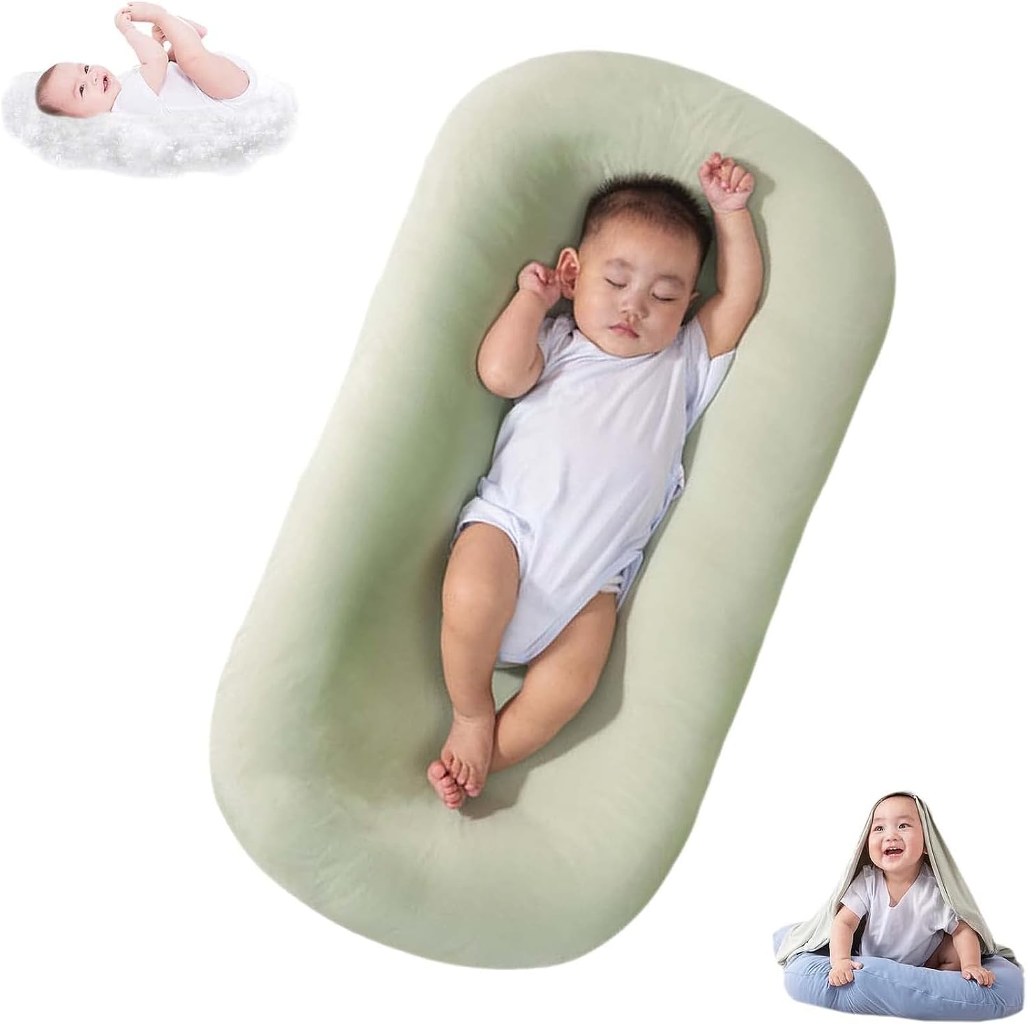Baby Lounger Kussen | Zacht Katoen Ademend Baby Nest Slaapplek voor Pasgeboren 0-24 Maanden