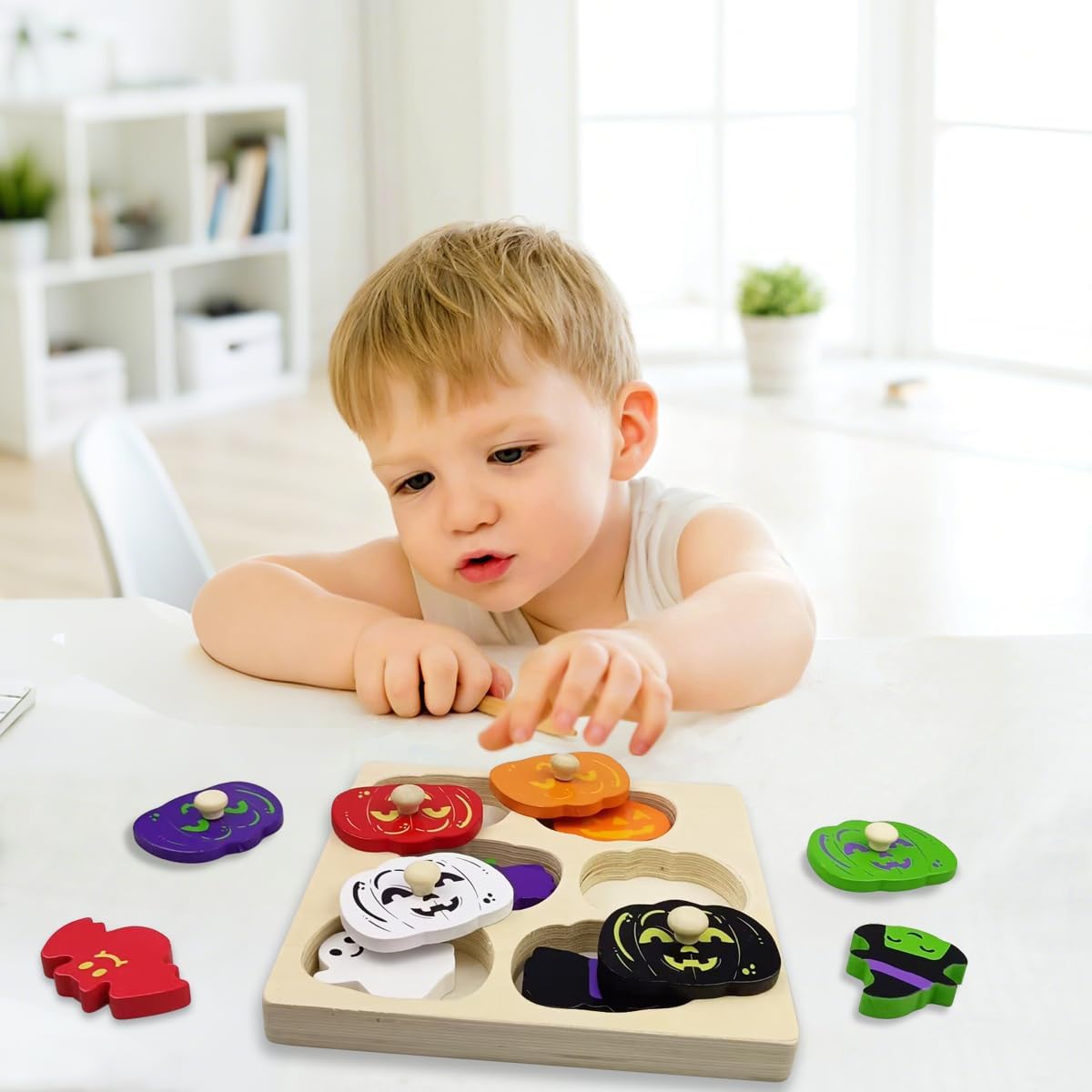 Montessori houten puzzel | Leer en speel met pompoenen