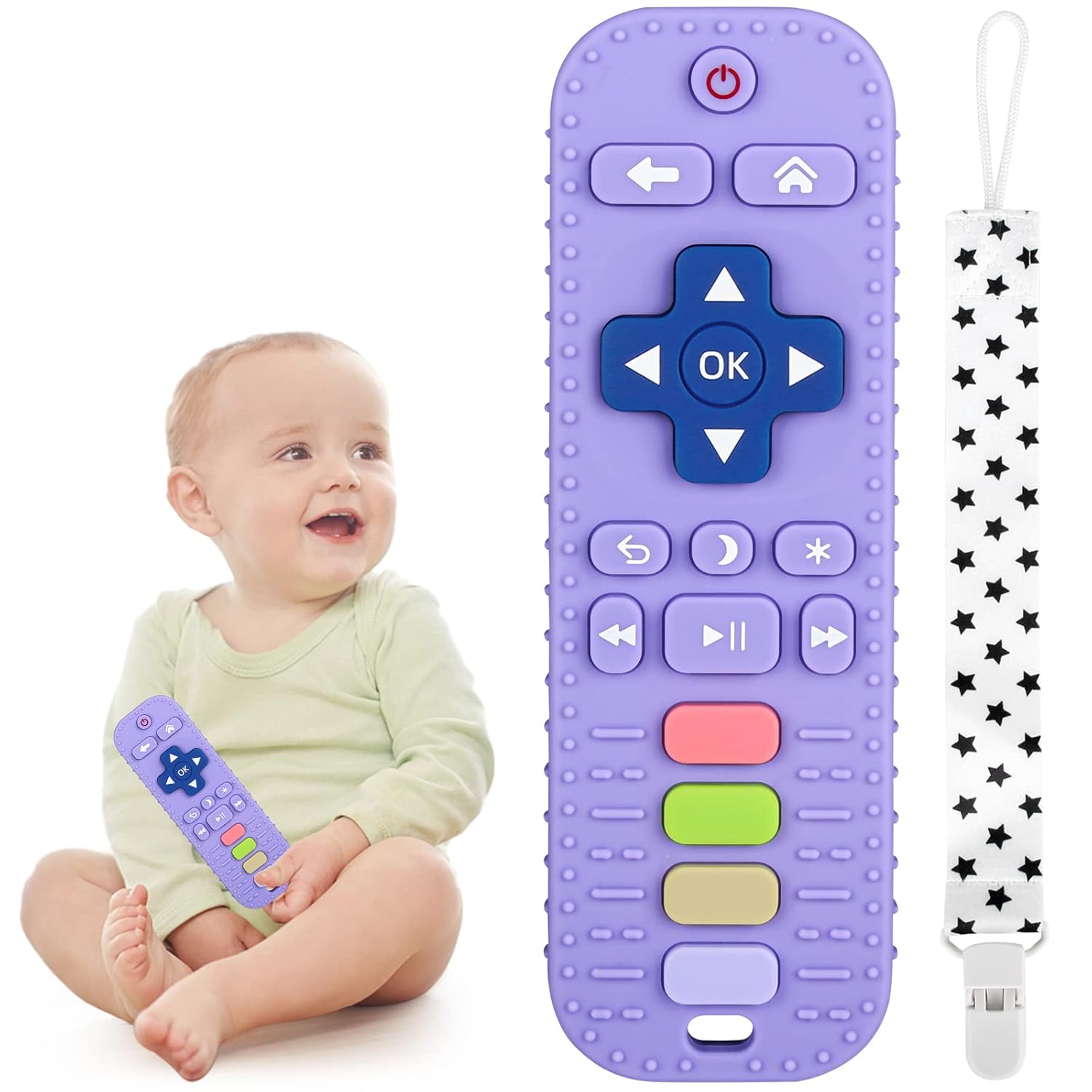 Tandjesverlichting Baby Bijtspeelgoed | TV Afstandsbediening Vorm Bijtring voor Baby's 3-24 Maanden