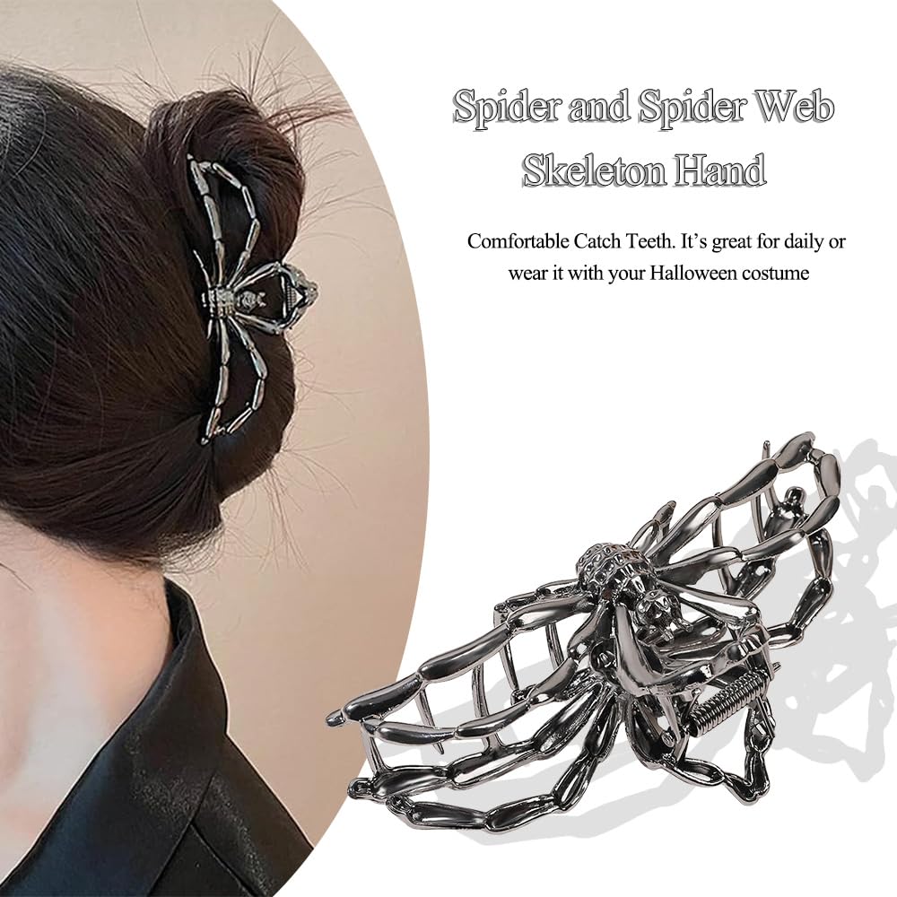 3 stuks spinnenweb schedel haarclips | Grote zwarte haaraccessoires