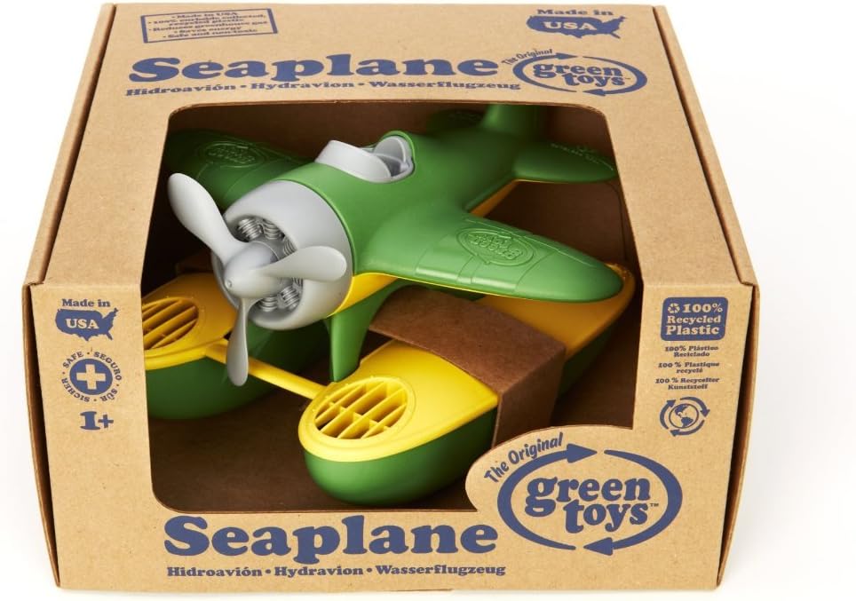 Watervliegtuig in Groene Kleur BPA-vrij, ftalaten-vrij vliegtuigje voor kinderen met draaiende propeller en draagbare pontons (9 x 9,5 x 6 inch) | Verbeter de pincetgreep