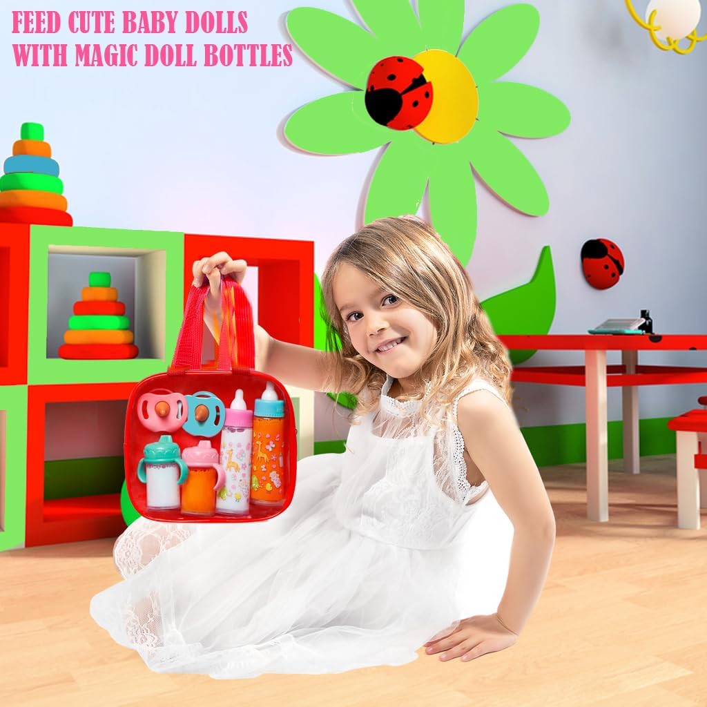 Poppenaccessoire set | Luiertas met 6 accessoires & magische fles voor poppenverzorging