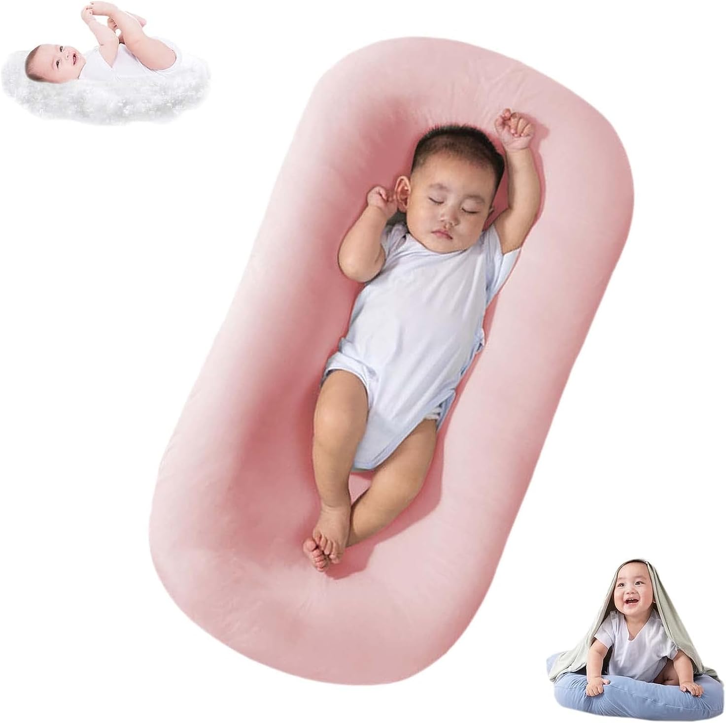 Baby Lounger Kussen | Zacht Katoen Ademend Baby Nest Slaapplek voor Pasgeboren 0-24 Maanden
