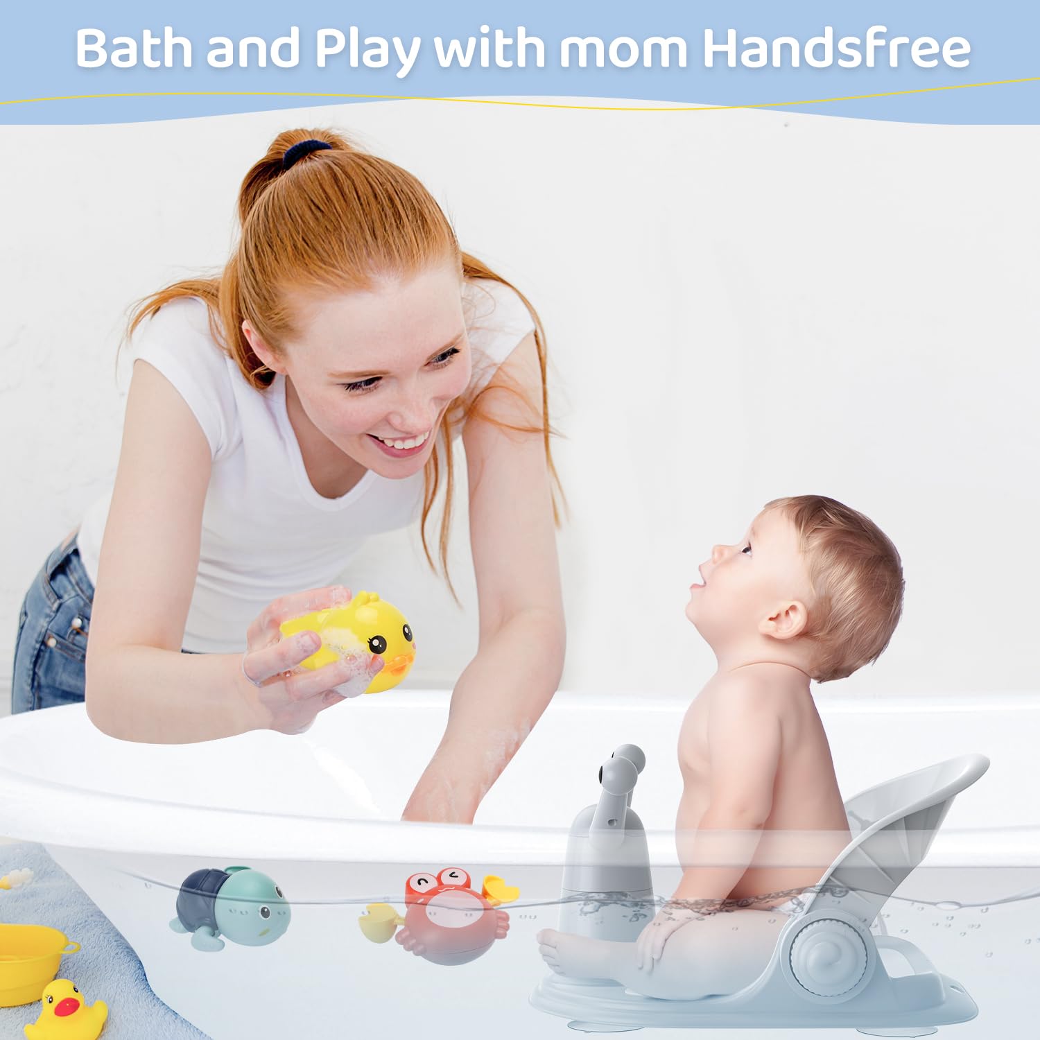 Baby Badstoeltje 6-12 Maanden Opvouwbaar badstoeltje met 3 gratis badspeeltjes en 4 veiligheidszuignappen | Comfortabele badervaring in grijze kleur