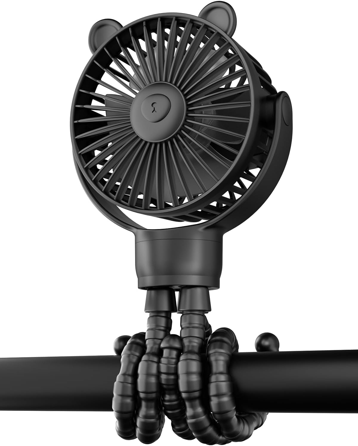 Draagbare kinderwagenventilator|Oplaadbare mini ventilator 360° rotatie 3 snelheden zwart