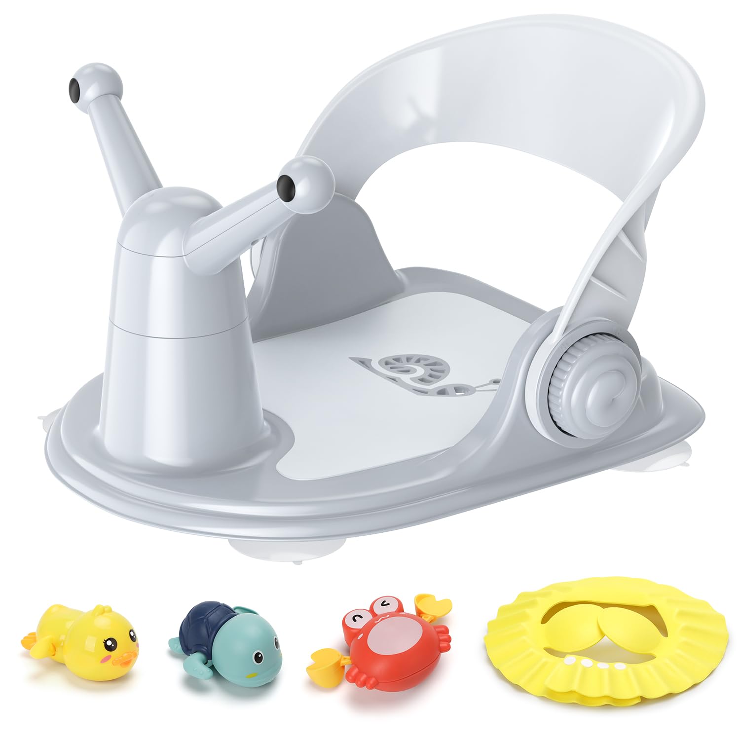 Baby Badstoeltje 6-12 Maanden Opvouwbaar badstoeltje met 3 gratis badspeeltjes en 4 veiligheidszuignappen | Comfortabele badervaring in grijze kleur