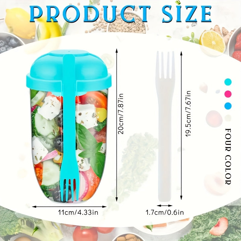 3 Stuks Saladebeker To Go Met Vork en Dressingbakje - 1000ml Gezonde Lunch Shaker Voor Onderweg