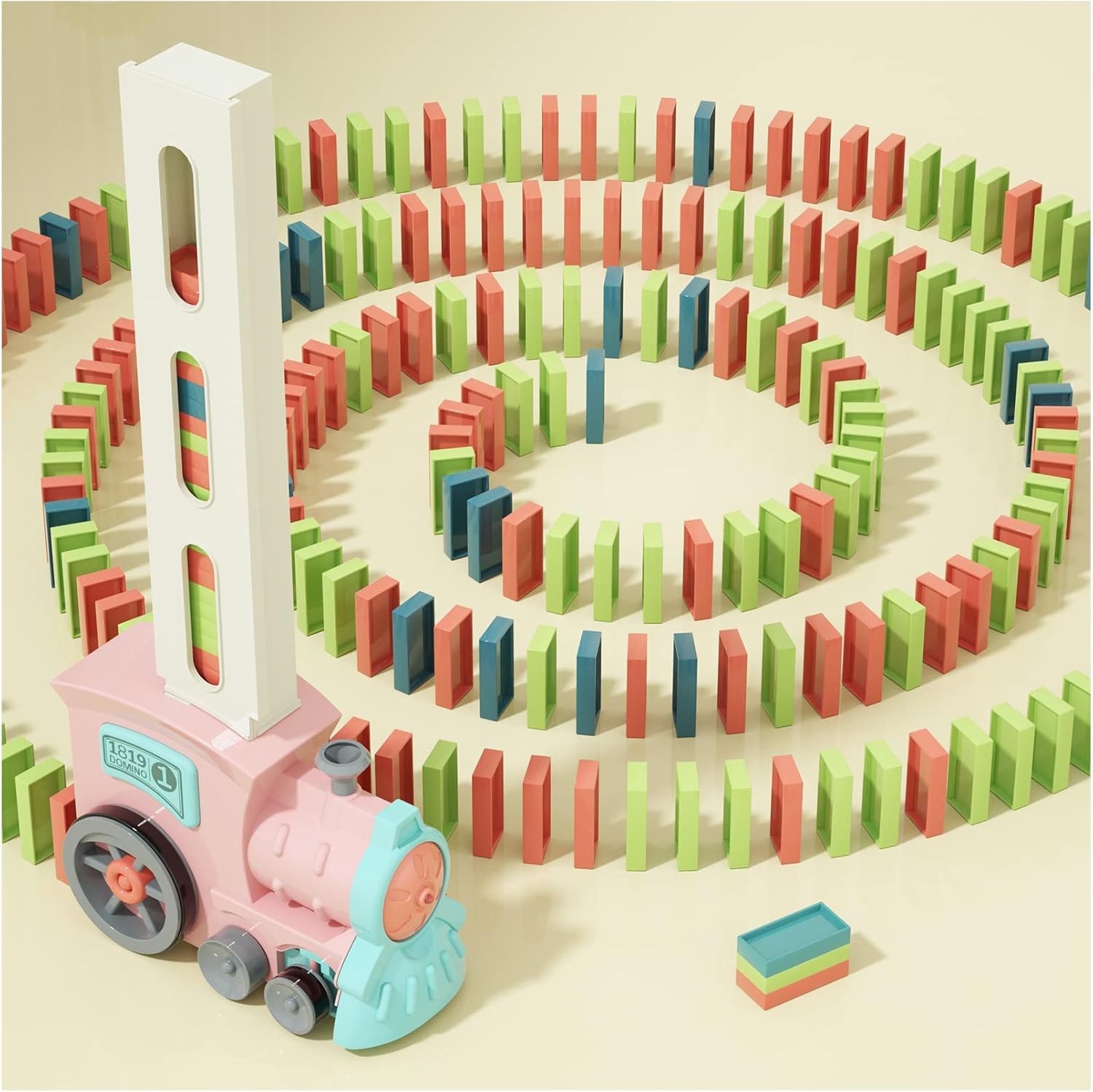 Automatische Domino Trein Speelgoedset voor Kinderen vanaf 3 Jaar - Educatief Speelgoed met Licht en Geluid voor Jongens en Meisjes - 63 Stuks Blokken voor Peuters en Kleuters