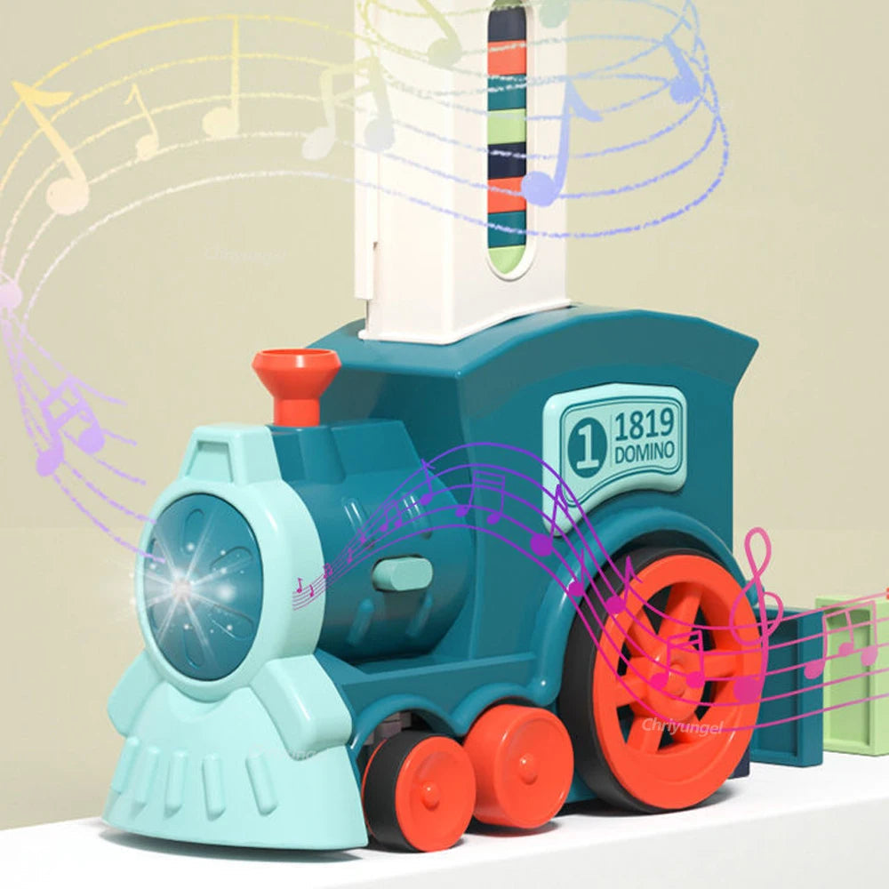Automatische Domino Trein Speelgoedset voor Kinderen vanaf 3 Jaar - Educatief Speelgoed met Licht en Geluid voor Jongens en Meisjes - 63 Stuks Blokken voor Peuters en Kleuters