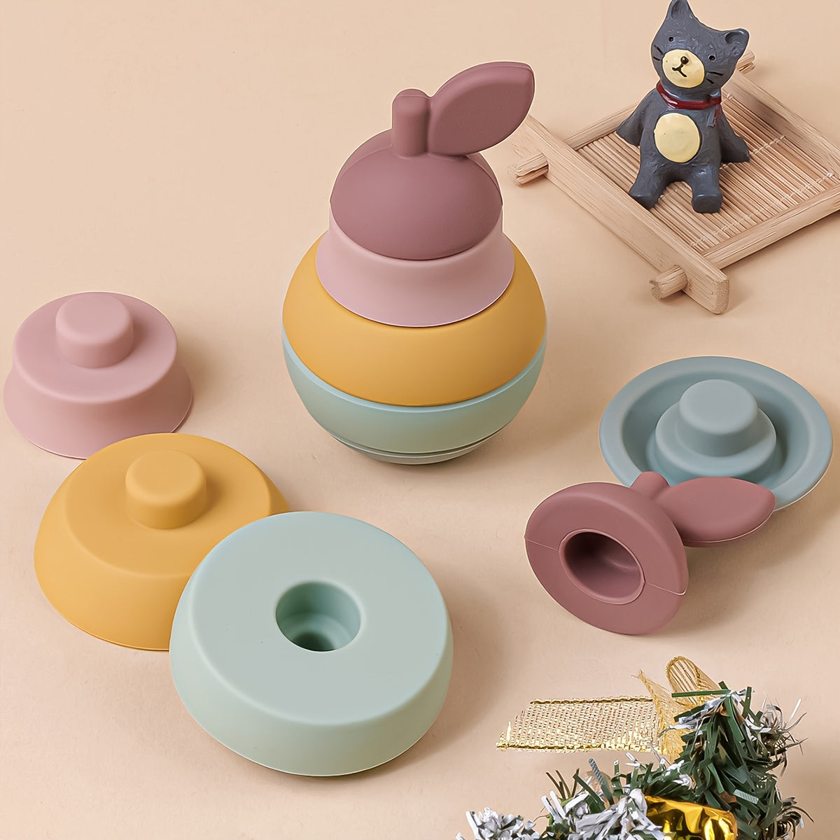 Siliconen Stapel Speelgoed | BPA-vrije Baby Bouwblokken | Bijtspeeltjes & Educatief Cadeau voor Halloween, Kerst & Thanksgiving