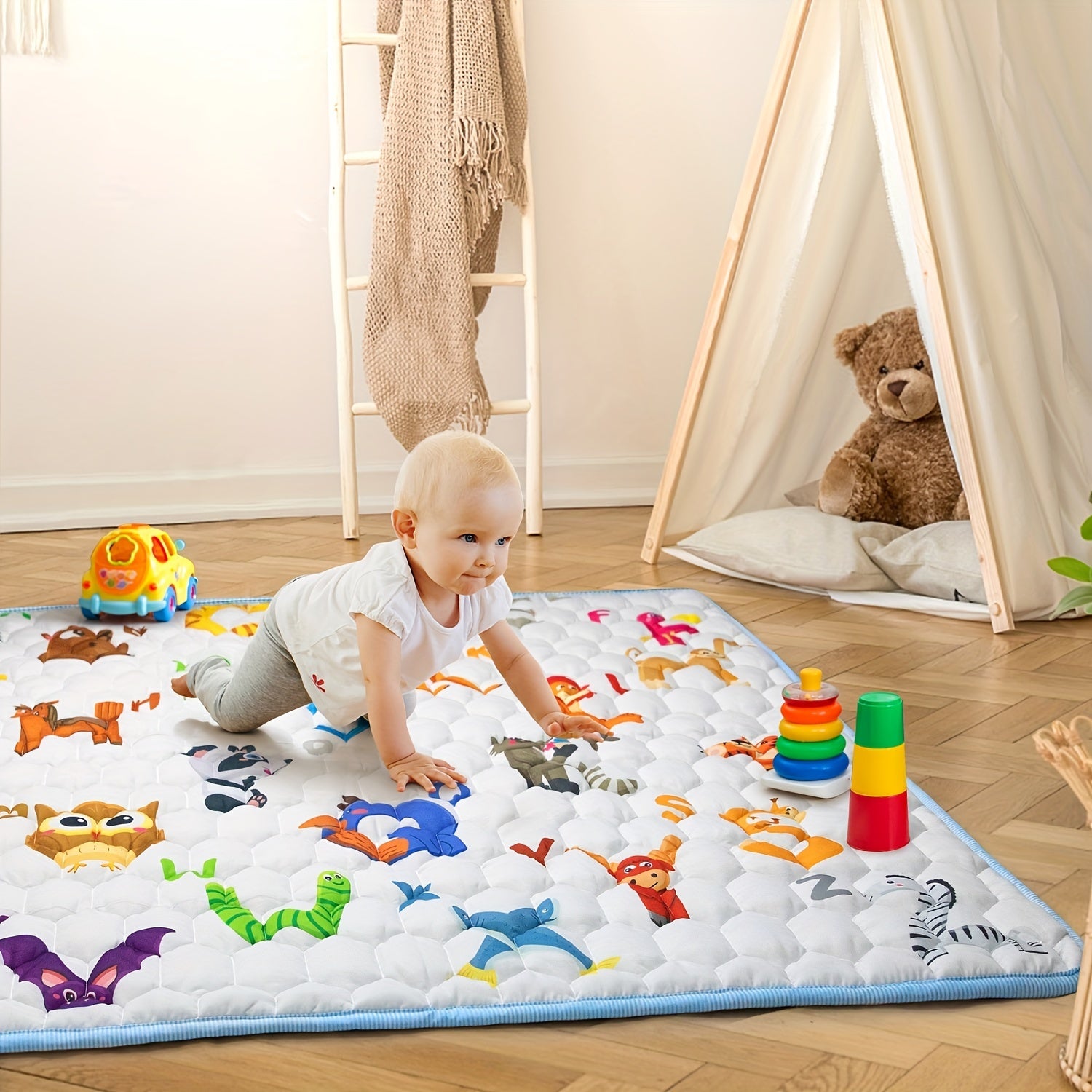 Dikkere Baby Speelmat | Zachte, Geurloze Vloeractiviteit Mat | 50x50 Speelruimte voor Baby's, Peuters | Vouwbaar & Machinewasbaar