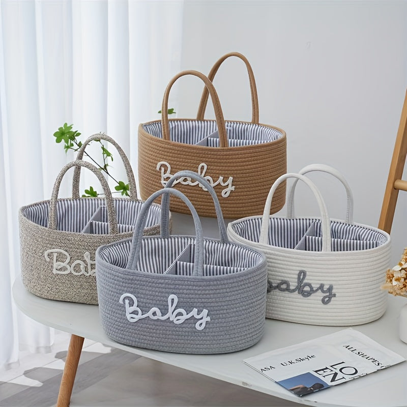 Geweven Opbergmand | 3 Compartimenten Draagbare Opbergmand | Fles- en Luier Organiser voor Moeder en Baby | Badkamer Opbergmand voor Zwembad Accessoires