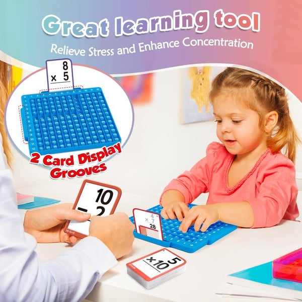 Math Flash Cards + Pop-It Rekenbord – Educatief Fidget Toy om Optellen, Aftrekken, Vermenigvuldigen & Delen te Leren – Wiskunde Speelgoed vanaf 6 Jaar