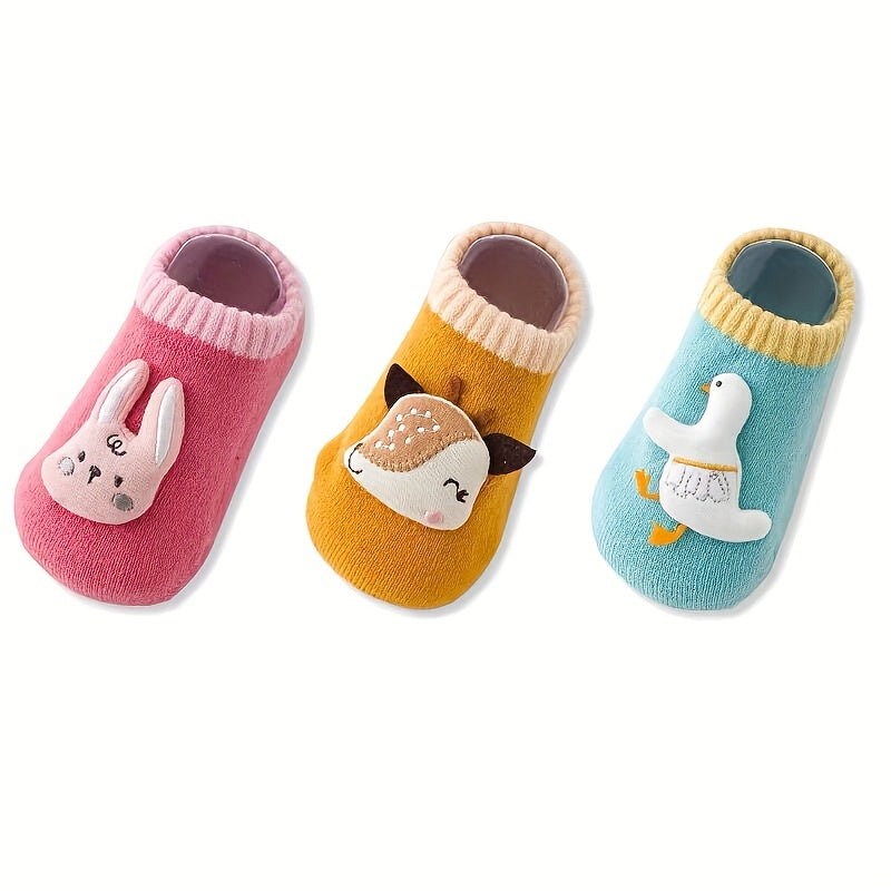 3 Paar Baby Jongens Cartoon Dieren Dino Decor Onderkant Rubberen Antislip Sportsokken | Comfortabele, Ademend Zachte Sokken voor Baby's