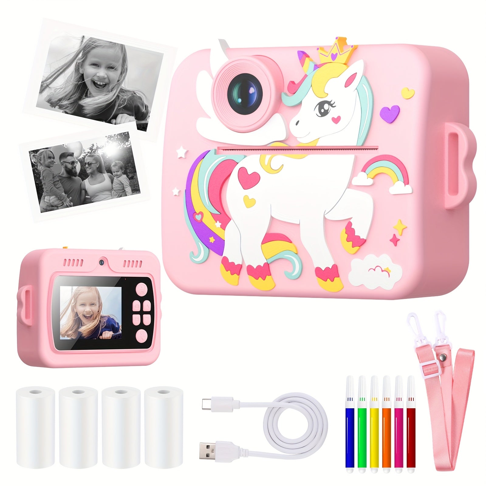 Direct-Klaar Printcamera voor Kinderen van 3-12 Jaar - Digitaal Fototoestel met Selfiecamera voor Jongens en Meisjes - Creatief Speelgoed Cadeau Inclusief Printrollen en Stiften