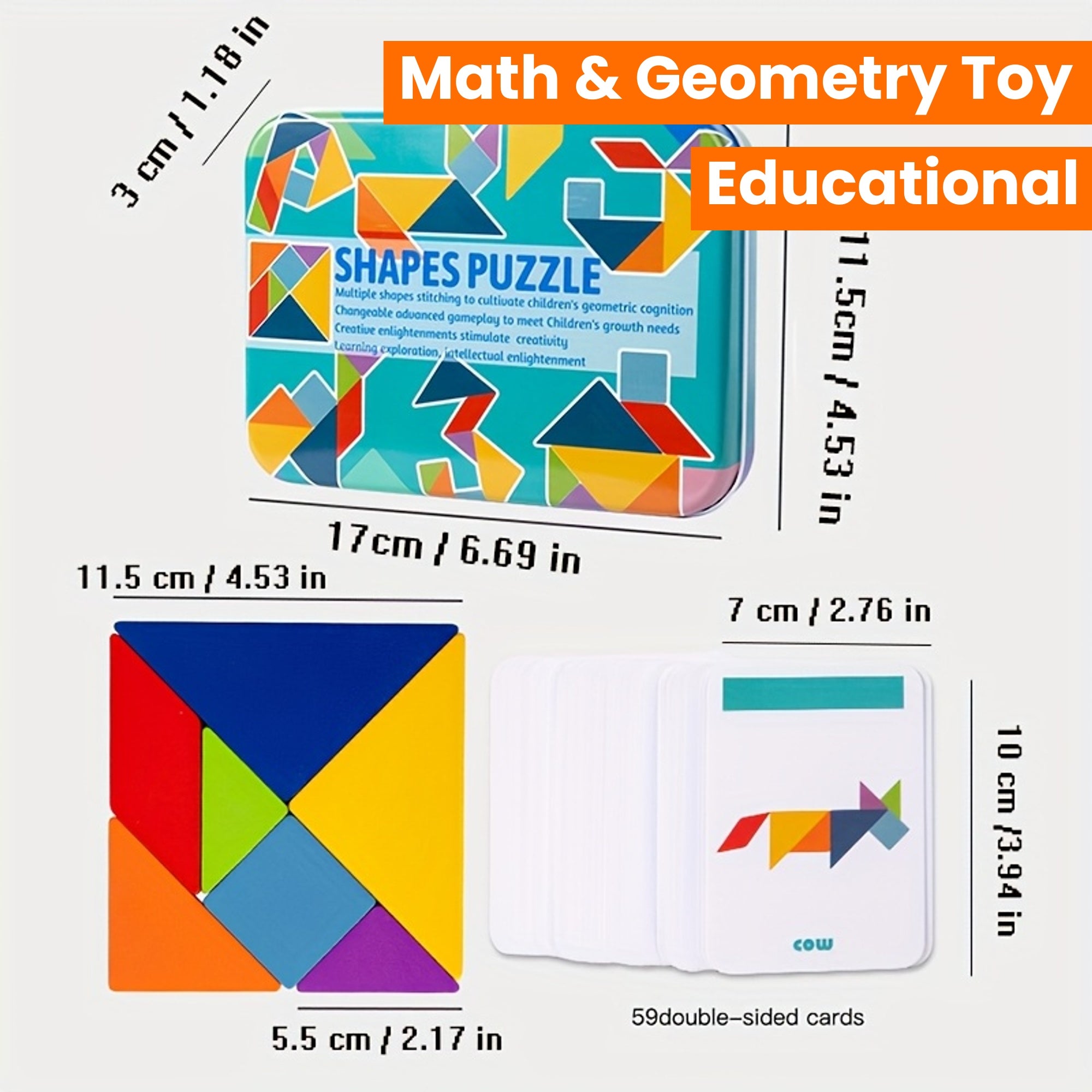 Houten Tangram Puzzel | Kleurrijk Educatief Meetkundespel | Halloween/Kerst/Thanksgiving Cadeau