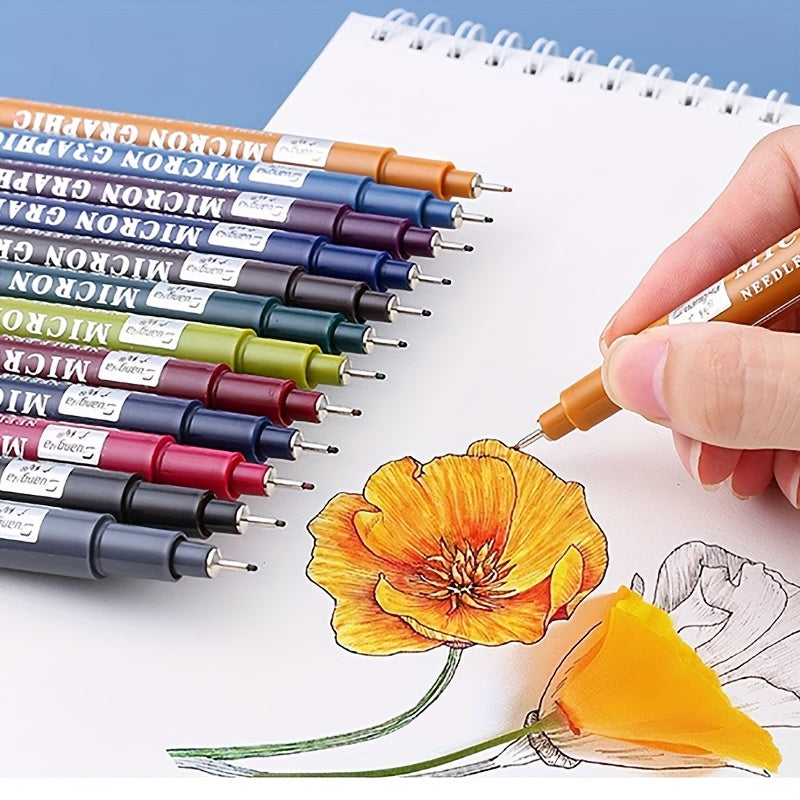 12x Micron Fineliners | 0.5mm | Waterbestendige Inkt | Intrekbare Kleurpennen | Voor Studenten & Kunstenaars