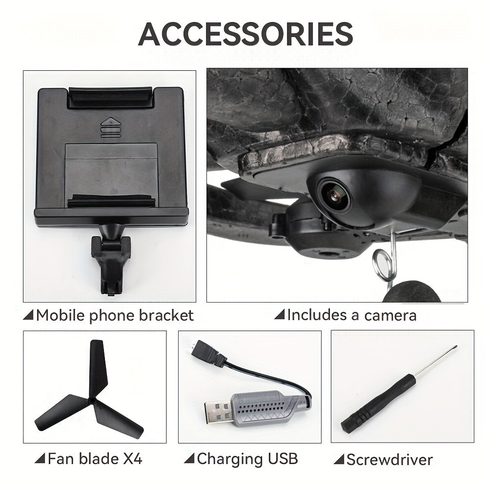 RC-gevechtsvliegtuig 2.4GHz met camera - Foam glider, gemakkelijk te besturen, cadeau voor Halloween en Kerstmis.