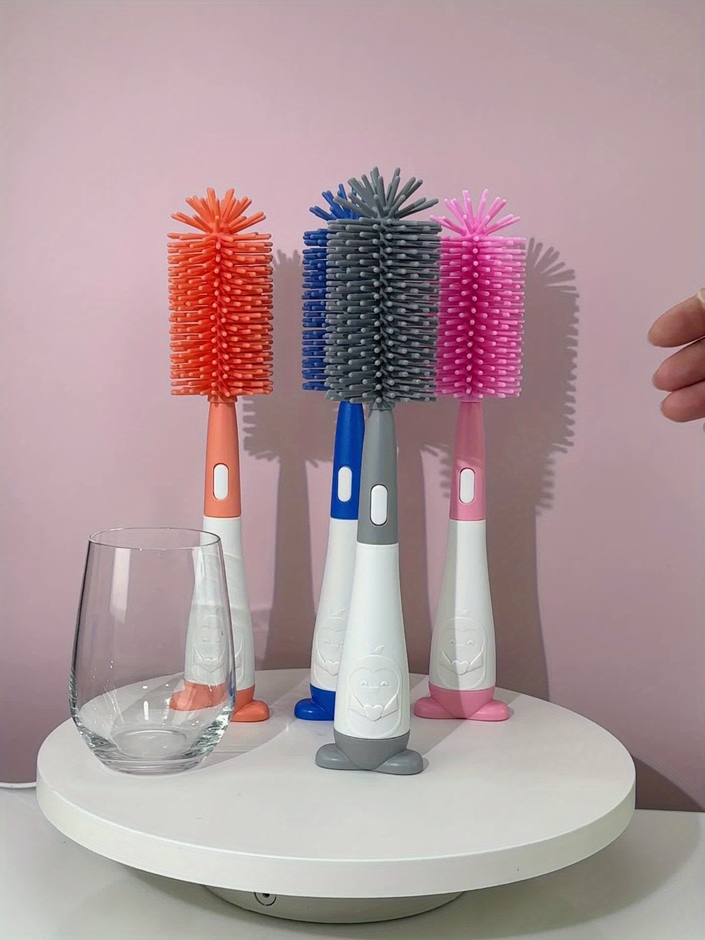 Pinguïn siliconen flessenborstelset | Borstel voor speen en rietjesflessen, reiniger voor bekers