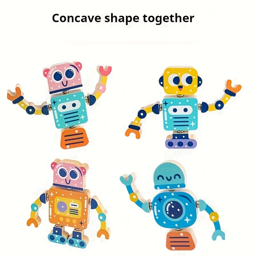 Houten Robot Bouwblokken | Educatieve 5-delige Puzzelset voor Kinderen