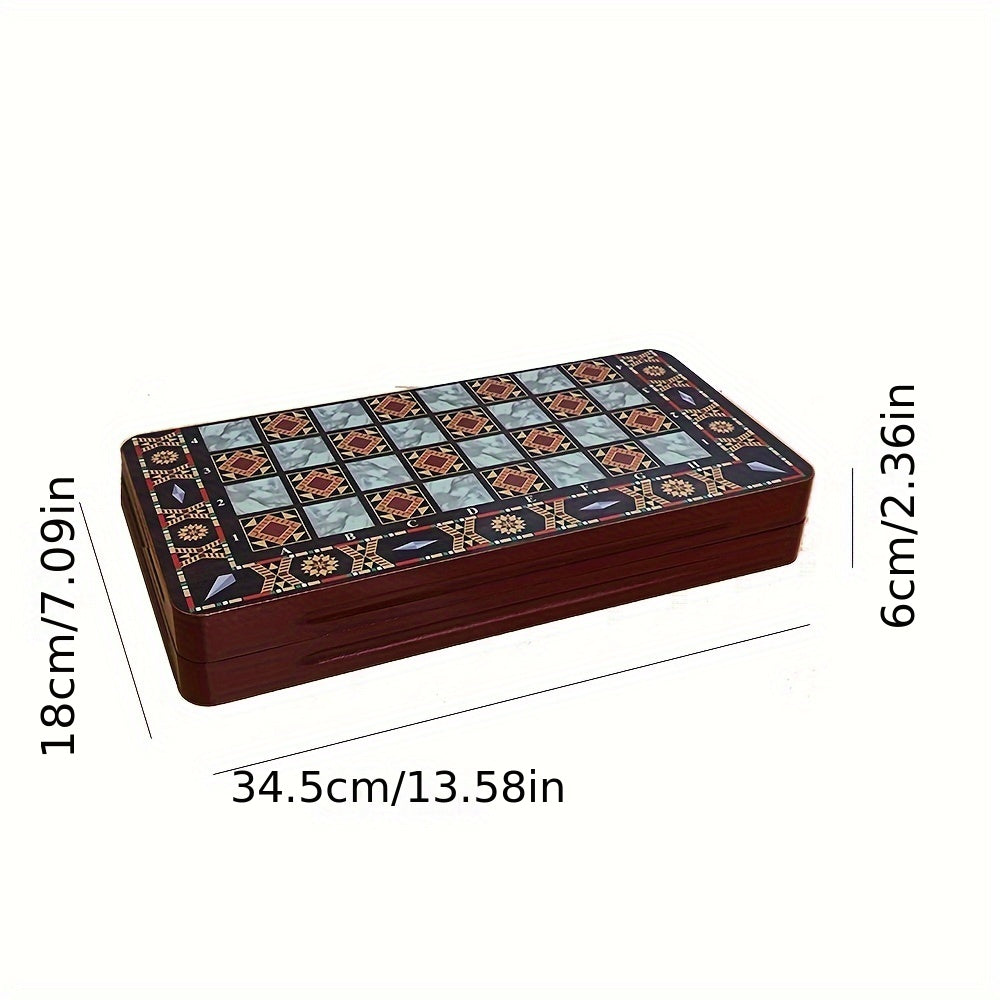 3-in-1 Internationaal Schaakspel 34cm – Dubbel Laag Bord met Hinkelspel | Klassiek Familiespel