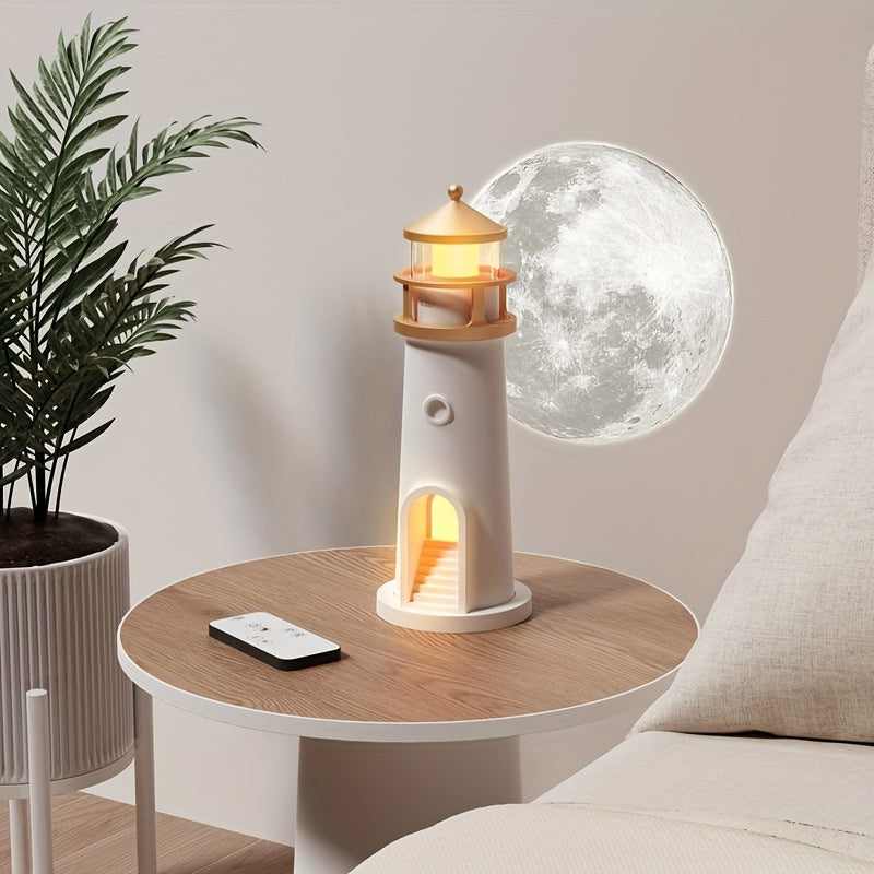 LED Nachtlamp Vuurtoren | Oplaadbaar met Afstandsbediening & Maanprojectie