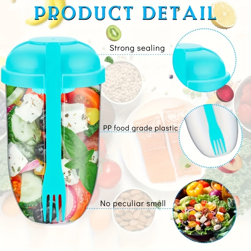 3 Stuks Saladebeker To Go Met Vork en Dressingbakje - 1000ml Gezonde Lunch Shaker Voor Onderweg