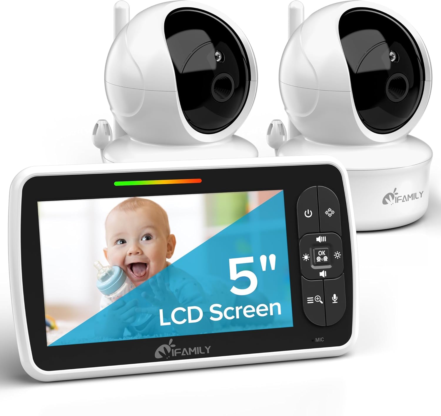 iFamily Babyfoon met 5” Scherm 30 uur batterijduur, pan-tilt-zoom, nachtzicht en tweezijdige audio | 960ft bereik voor duidelijke beelden van je baby