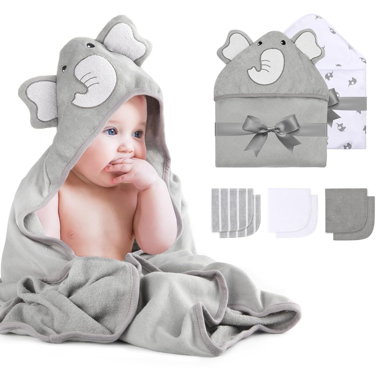 Baby Badcape Set | 8-delige badset voor jongens of meisjes, washandjes en douchelaken, cadeau voor pasgeborenen en peuters