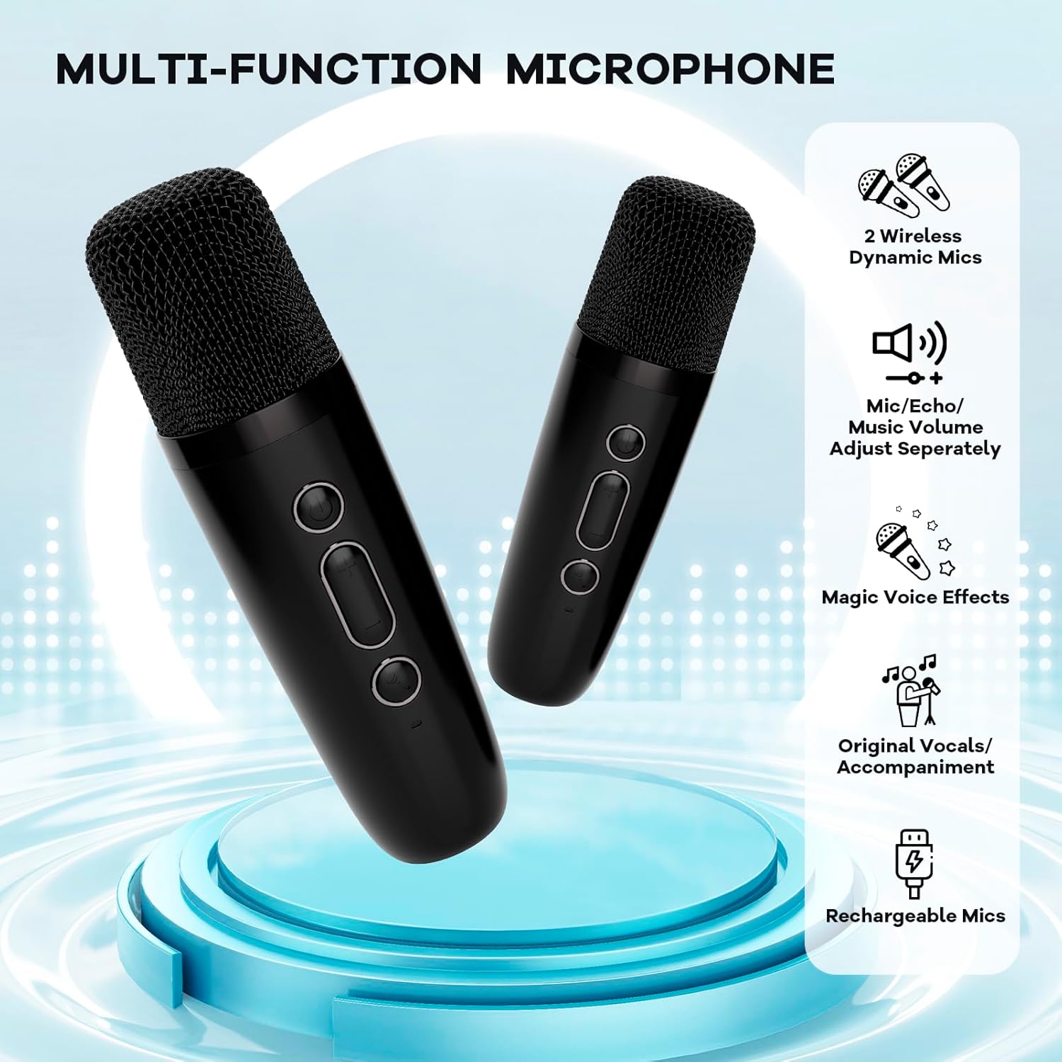 Mini karaoke machine | Bluetooth speaker met 2 draadloze microfoons