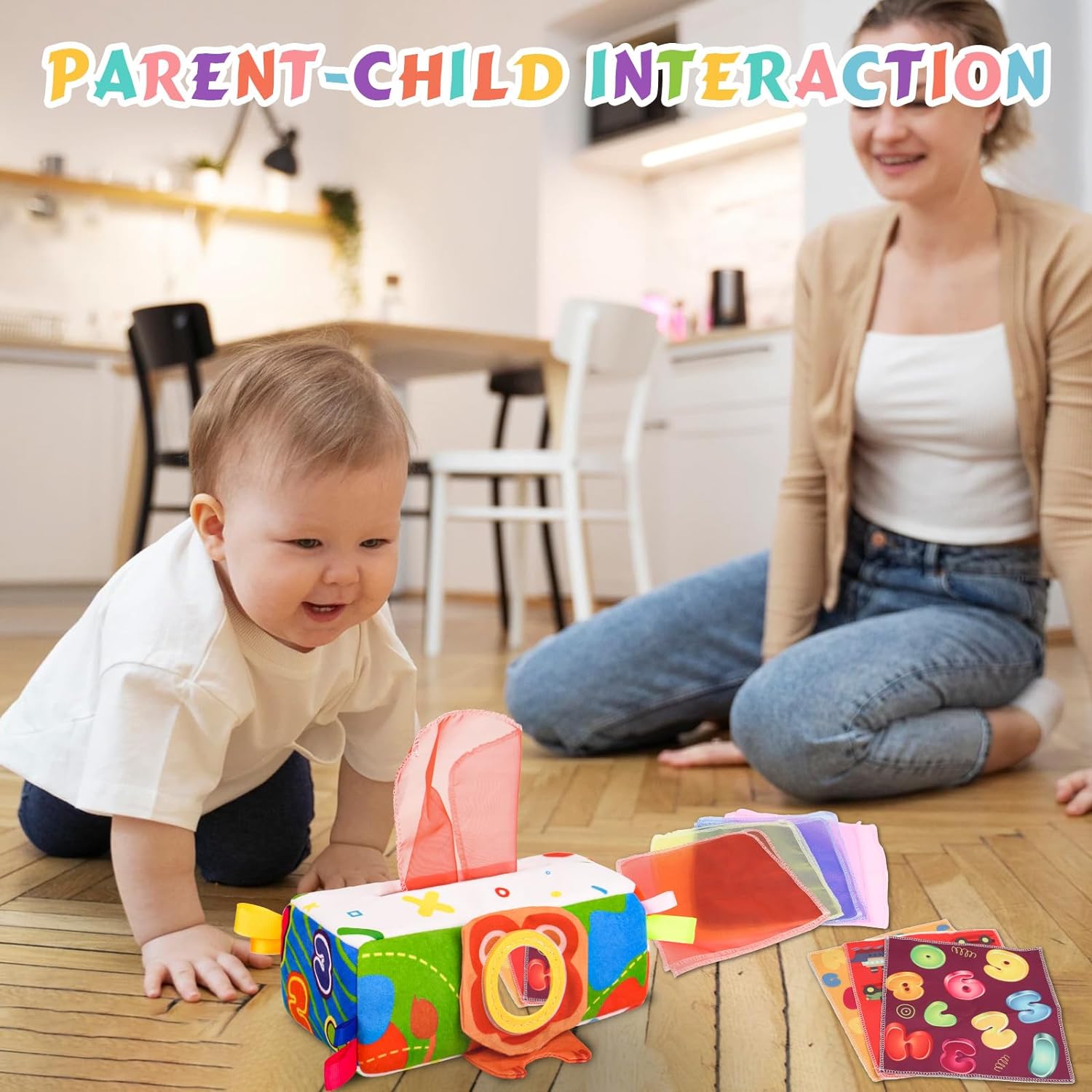Montessori Tissue Box Speelgoed | Zacht Gevuld Hoog Contrast Krinkel Infant Sensorisch Baby Speelgoed 6 tot 12 Maanden Vroeg Leren Cadeaus